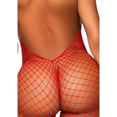 Leg Avenue Racer neck bodystocking Red - Бодістокінг у сітку
