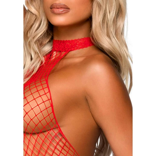 Leg Avenue Racer neck bodystocking Red - Бодістокінг у сітку
