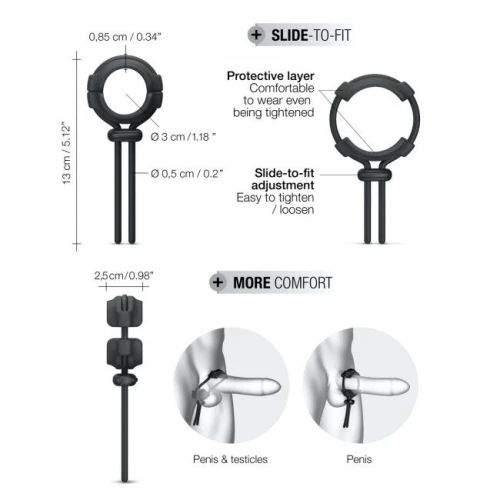 На фото зображено чорне ерекційне кільце, що регулюється, Dorcel FIT RING для чоловіків на білому тлі