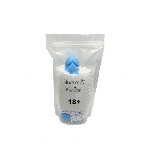 На фото зображено блакитне мило-член із присоскою Чистий Кайф Blue size L унісекс на білому тлі.