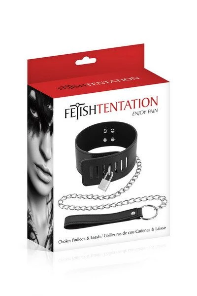 Ошейник с поводком Fetish Tentation Padlock and Leash (мятая упаковка)