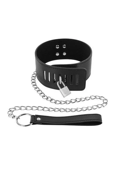 Ошейник с поводком Fetish Tentation Padlock and Leash (мятая упаковка)