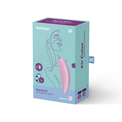 На фото зображено рожевий вакуумний стимулятор Satisfyer Curvy 3+ для жінок на білому тлі.