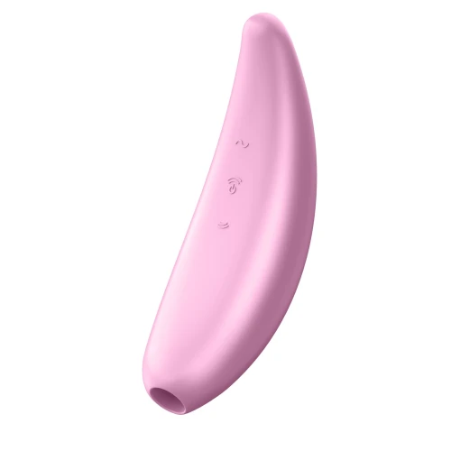 На фото зображено рожевий вакуумний стимулятор Satisfyer Curvy 3+ для жінок на білому тлі.