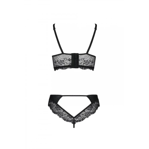 Passion Loona Set black S/M - Комплект з еко-шкіри з мереживом