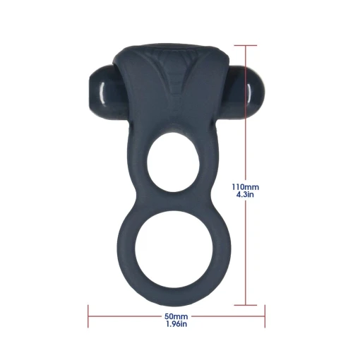 На фото зображено темно синю подвійну ерекційну каблучку для чоловіків Vibrating Dual Cock Ring для чоловіків на світлому тлі