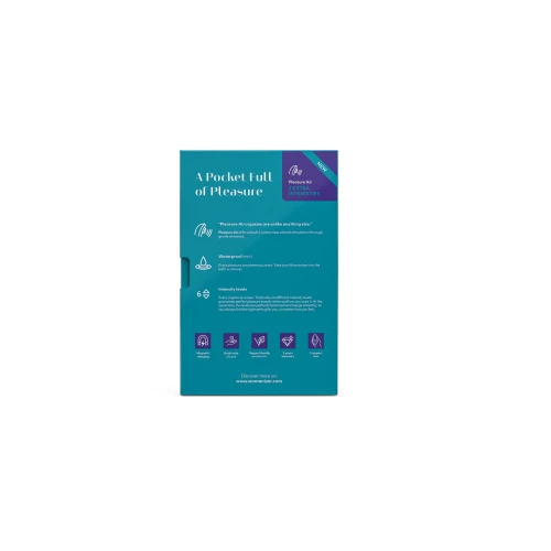 На фото зображено бірюзовий безконтактний вібратор Womanizer Starlet 3 TURQUOISE в коробці для жінок на білому тлі.