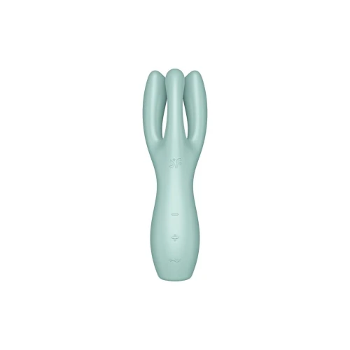 На фото изображен мятный вибратор с отростками Satisfyer Threesome 3 Mint для пар и соло на белом фоне.