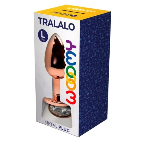 На фото изображена анальная пробка с белым камнем SiWooomy Tralalo Metal Plug Size L унисекс на светлом фоне