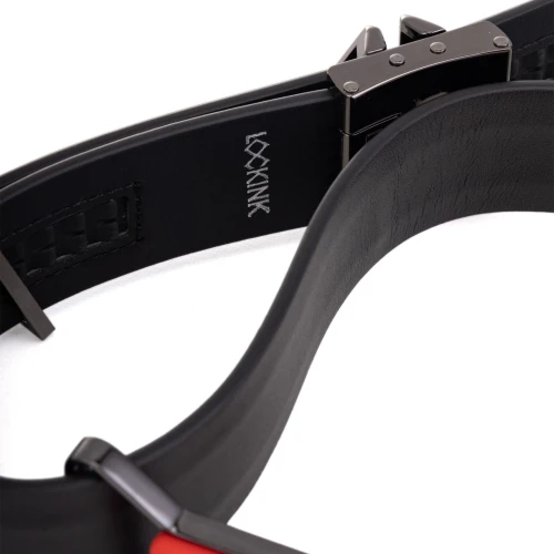 На фото зображено чорний шкіряний кляп з 2-ма насадками LOCKINK Ball-Gag & Gag-bite Set - Black унісекс на білому тлі