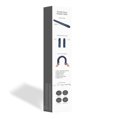 На фото изображен темно-синий двойной фаллоимитатор Strap-On-Me DOUBLE DONG REALISTIC DILDO - SNAKY METALLIC COLOR унисекс на белом фоне.