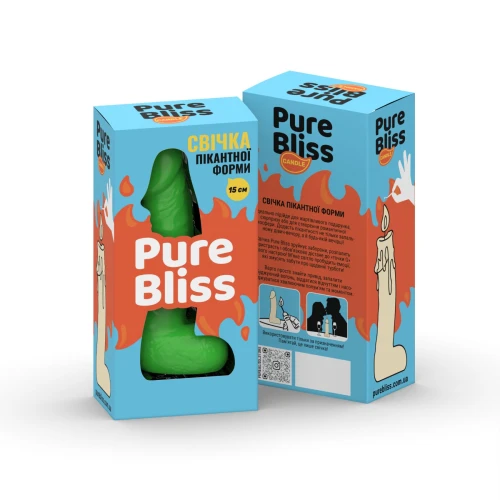 На фото изображена зеленая свеча в виде члена 15 см Pure Bliss MINI Green унисекс на белом фоне.