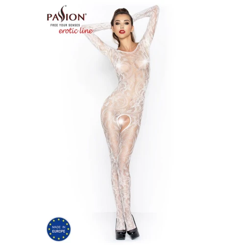 Бодистокинг Passion BS042 white, комбинезон, длинный рукав, закрытое плечо