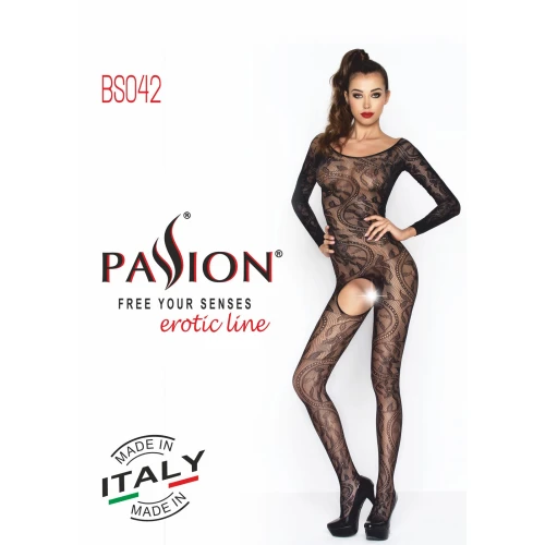 Бодистокинг Passion BS042 white, комбинезон, длинный рукав, закрытое плечо