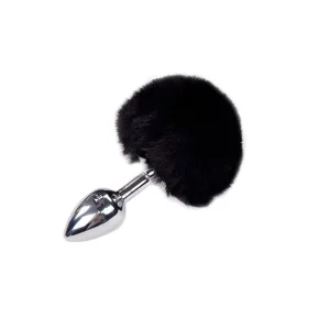 Металлическая анальная пробка Кроличий хвостик Alive Fluffly Plug S Black