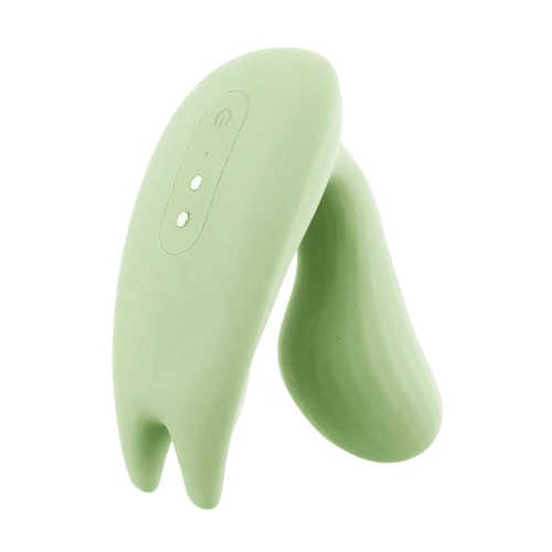 На фото зображено зелений вібратор у трусики Magic Motion Umi Green для пар на білому тлі.