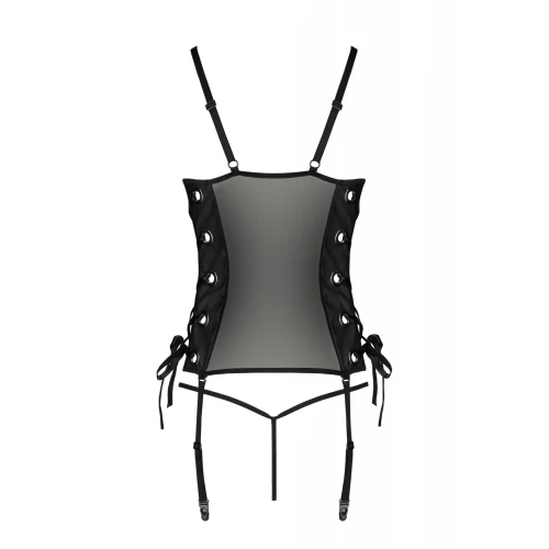 Passion Malwia Corset black 6XL/7XL - Сетчатый корсет из эко-кожи