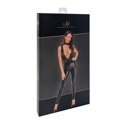 Комбінезон Noir Handmade F298 Libido Deep-V catsuit with collar and pearl chain - XXL