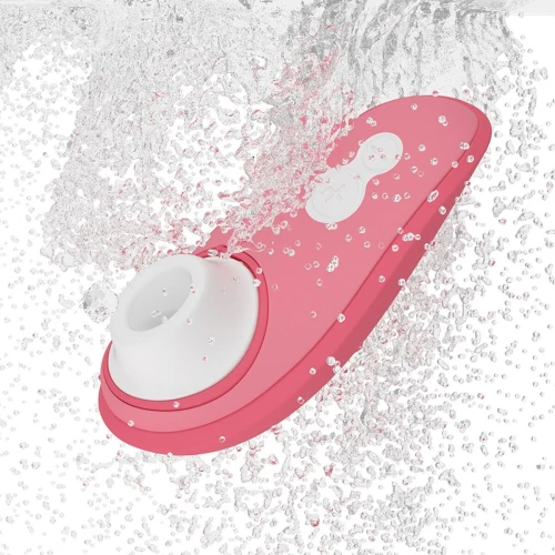 На фото изображен розовый вакуумный стимулятор Womanizer Liberty 2 Rose для женщин на белом фоне.