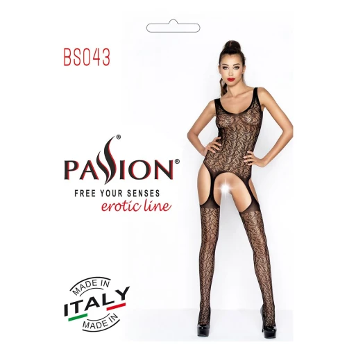 Бодистокинг Passion BS043 black, комбинезон, имитация чулок