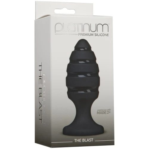 На фото зображено чорну анальну пробку зі спіральним каналом Doc Johnson Platinum Premium Silicone - The Blast - Black унісекс на світлому тлі