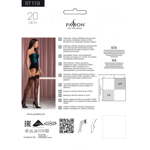 Passion ST119 1/2 - Чулки черные с цветочным декором