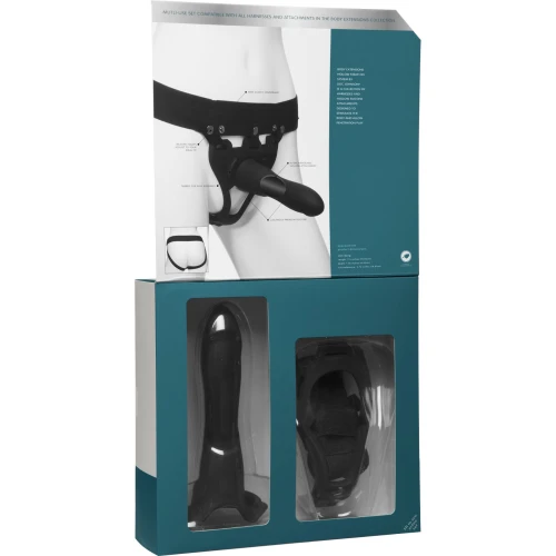 На фото изображен черный вибратор Doc Johnson Body Extensions - BE STRONG для пар на белом фоне