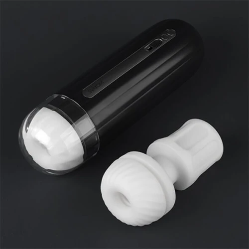 На фото изображен белый рукав для мастурбатора Svakom Hannes Neo Sleeve для мужчин на черном фоне