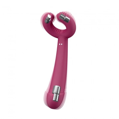 На фото изображен малиновый трехмоторный вибратор Love To Love PLEASE ME  для пар на белом фоне.