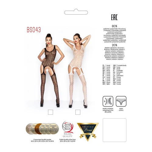 Бодистокинг Passion BS043 white, комбинезон, имитация чулок