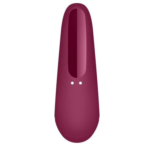 На фото изображен красный вакуумный стимулятор Satisfyer Curvy 1+ Red для женщин на белом фоне.