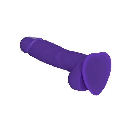 На фото зображено фіолетовий реалістичний фалоімітатор Strap-On-Me SOFT REALISTIC DILDO Violet для пар на світлому фоні
