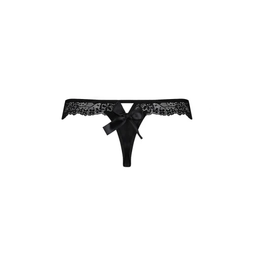 Кружевные трусики-танга с атласным бантиком Naja Thong black XXL/XXXL - Passion