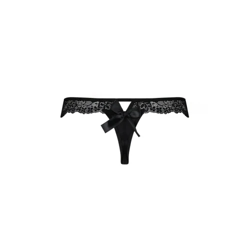 Кружевные трусики-танга с атласным бантиком Naja Thong black XXL/XXXL - Passion
