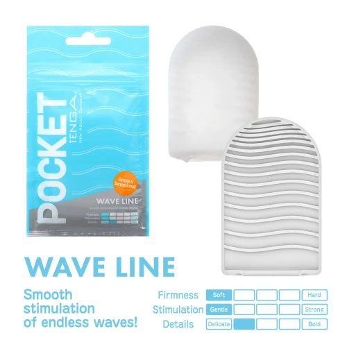 На цьому фото зображено синій мастурбатор TENGA Pocket Wave Line для чоловіків на світлому фоні.