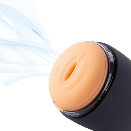 На фото зображено чорний мастурбатор з вібрацією та всмоктуванням Otouch AIRTURN 3 для чоловіків на білому тлі.