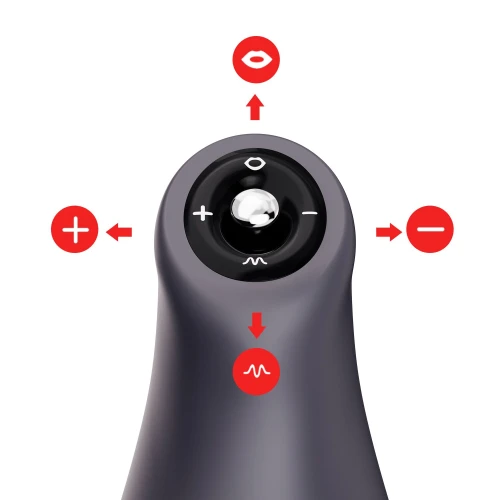 На фото зображено чорний мастурбатор з вібрацією та всмоктуванням Otouch AIRTURN 3 для чоловіків на білому тлі.