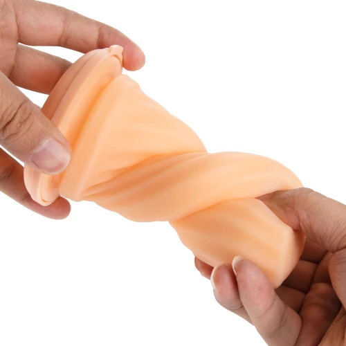 На фото зображено бежевий мастурбатор з вібрацією та всмоктуванням Otouch AIRTURN 3 для чоловіків на білому тлі.