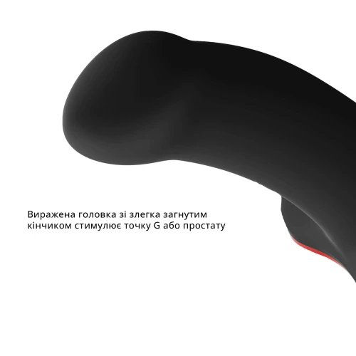 На фото изображен черный гибкий бархатный фаллоимитатор Fun Factory AMOR унисекс на белом фоне.