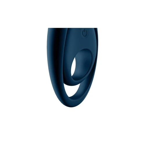 На фото изображено синее эрекционное кольцо Satisfyer Glorious Duo для мужчин на светлом фоне