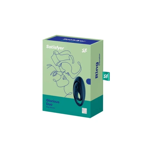На фото изображено синее эрекционное кольцо Satisfyer Glorious Duo для мужчин на светлом фоне
