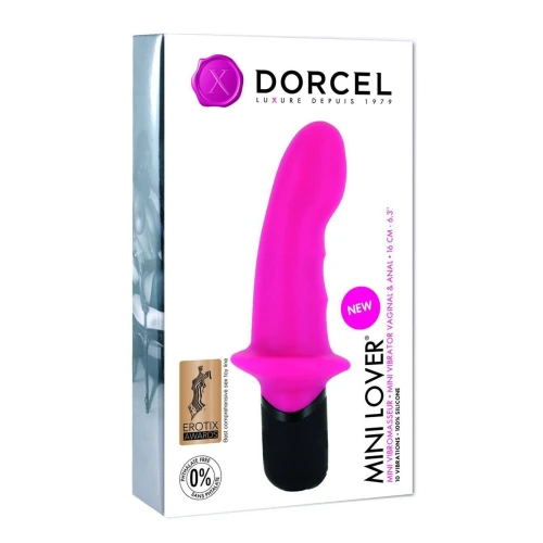 На фото изображен розовый вибратор точки G Dorcel Mini Lover Magenta для женщин на светлом фоне.