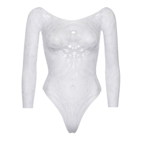 Leg Avenue Snap crotch thong back teddy White M/L - Еротичний боді з візерунками