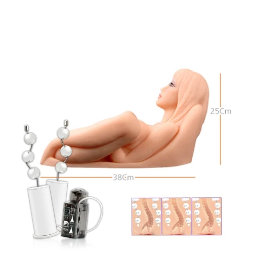 На фото изображен бежевый мастурбатор женская кукла с массажем Kokos Hera 3 2WayPlus для мужчин на белом фоне