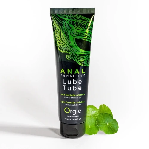 На фото изображен черно-зеленый анальный лубрикант на гибридной основе Orgie Lube Tube Anal Sensitive 100 мл унисекс на белом фоне.