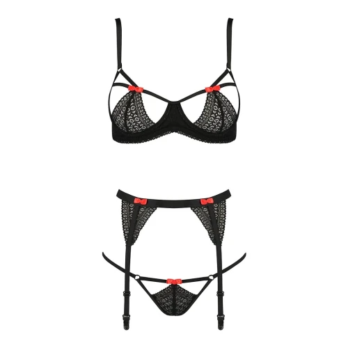 PERDITA SET black XXL/XXXL - Комплект белья с кружевом и бантиками