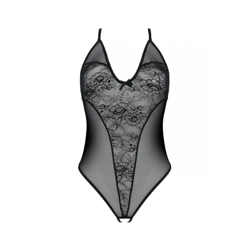 Passion Ursula Body black XXL/XXXL - Боді з ажурним декором та відкритим кроком