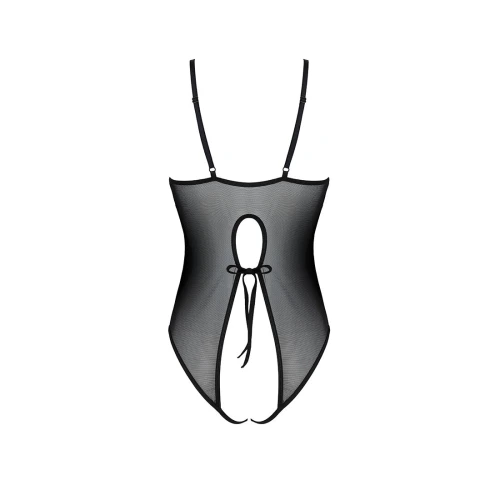 Passion Ursula Body black XXL/XXXL - Боді з ажурним декором та відкритим кроком