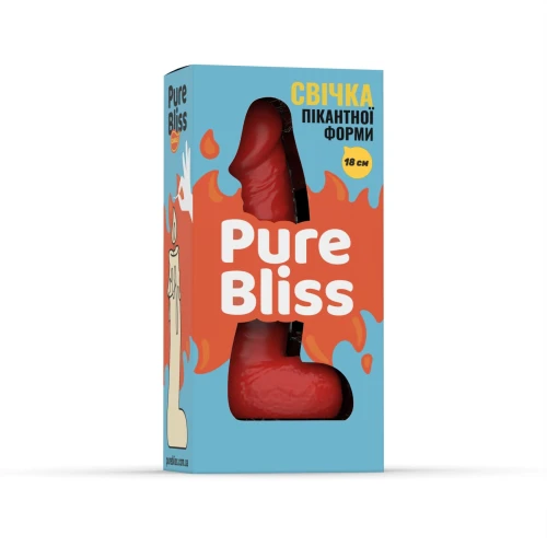 На фото изображена красная свеча в виде члена Pure Bliss BIG Red 18 см унисекс на белом фоне.