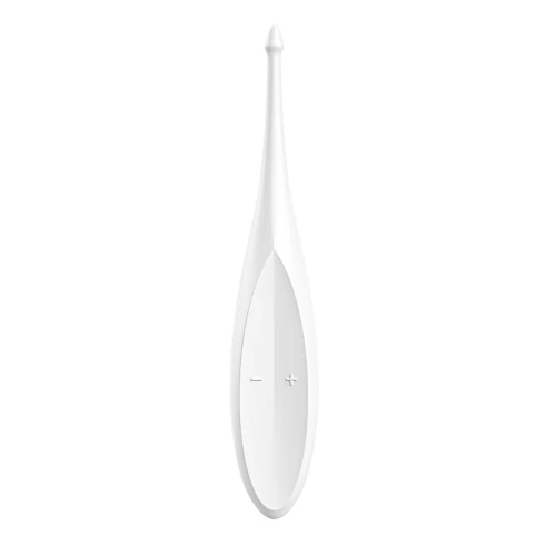 На фото зображено білий вібратор для клітора Satisfyer Twirling Fun White для жінок на білому тлі.